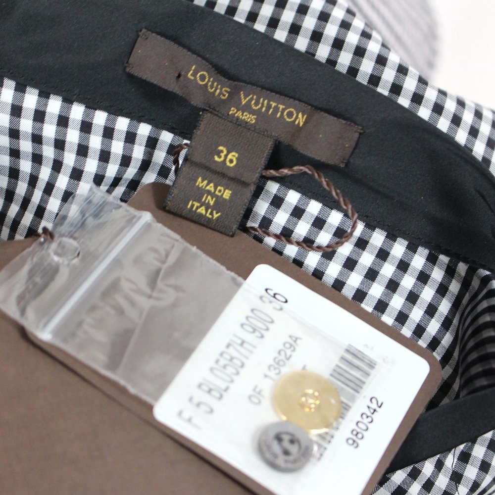 Louis Vuitton Black and White Gingham Bow Tie Blouse - Picture 8 of 9